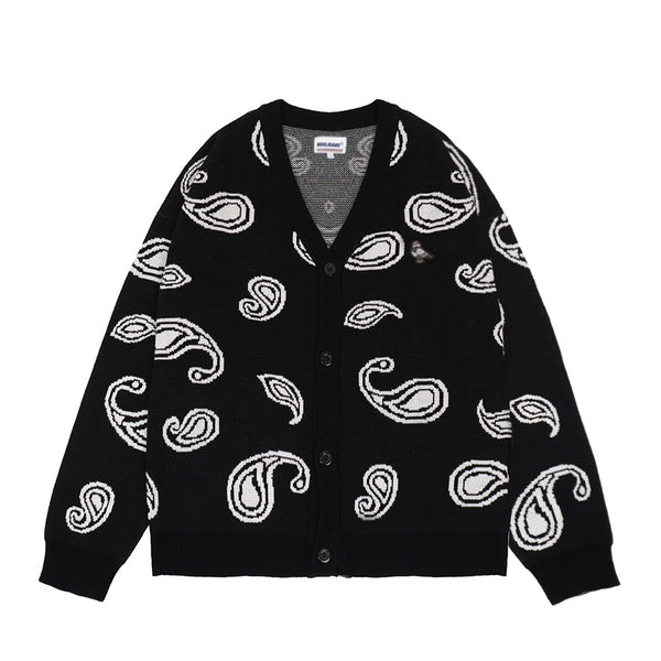 Hooligans Knit Sweater Cardigan Carlo Paisley Black